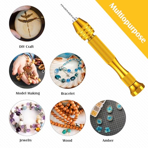 Image of Vinsot 95 Pieces Micro Hand Drill Bits, 1 Pin Vise and 94 Pieces Micro Twist and PCB Mini Drill Bits for DIY Wood Jewelry Resin Beads Polymer Clay Craft Model Making(Gold)