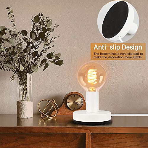 Dxmkop Industrial Table Lamp,Base E26/E27 Ceramic Base Holder, Vintage Small Desk Lamp With Plug In Cord On/Off Switch,Simple Metal Edison Light Bulb Stand (White) #TOP5