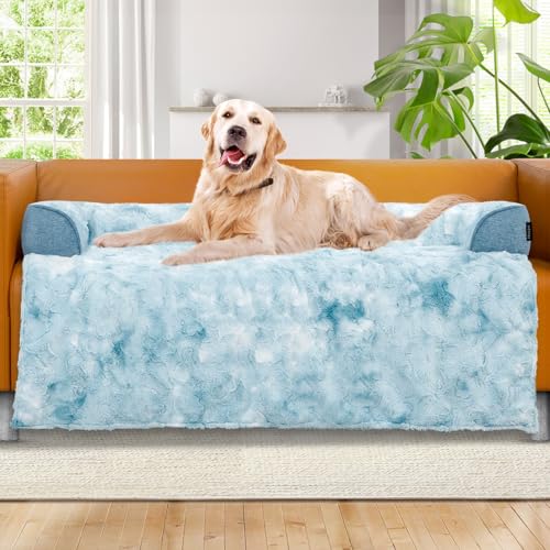 Image of Calming Dog Bed for Couch with Tie-Dye Pattern, 45x37 Inch, Blue