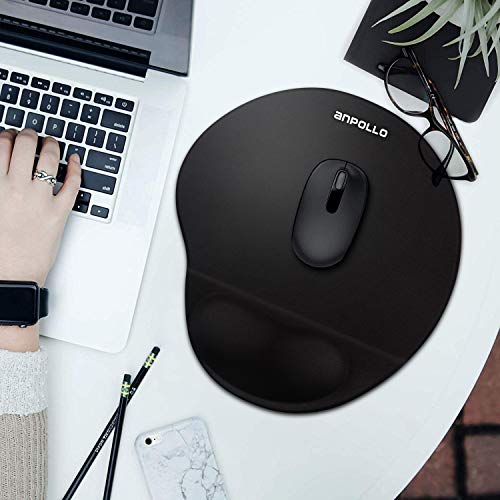 Anpollo Tappetino Mouse Ergonomico con Supporto per Il Polso, Tappetino per Mouse in Gel Confortevole, Tappetino Mouse Gaming Resistente - Nero