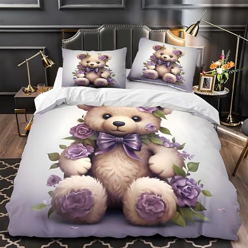 Housse de couette microfibre 220x240 avec fermeture éclair pratique violette