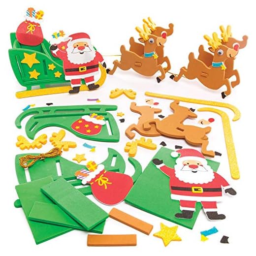 Baker Ross Kits de Rennes et de traîneaux (Paquet de 2) - Kits créatifs de Noël pour Enfants, Doré