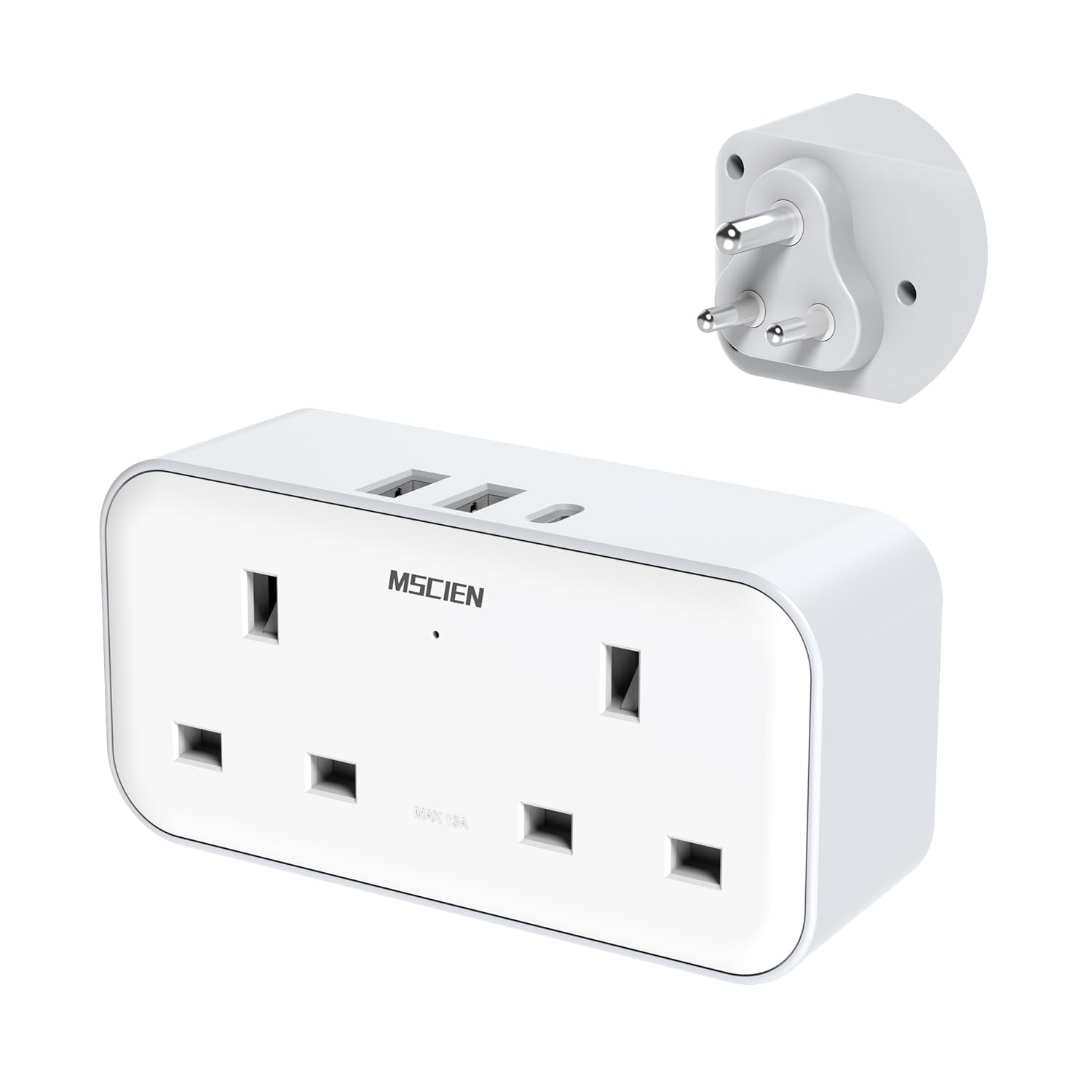 UK to India Plug Adapter, MSCIEN India Travel Adapter with 3 USB (1 USB C), Grounded Charger Travel Adaptor Plug UK to India