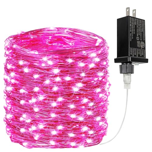66FT 200 LED Fairy Lights Plug in, 8 Modes Twinkle Lights Pink