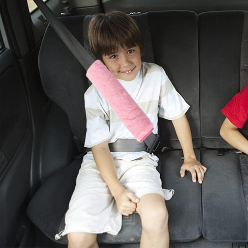 2 PCS Seat Belt Pads, Seatbelt Strap Cover Soft Faux Big Rabbit Fur Car Seat Belt Covers Comfort Car Harness Pads Protect Shoulder Neck Padding for Kids, Adults(Pink)