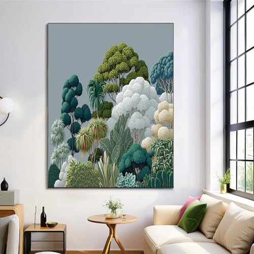 Art mural arbres et arbustes verts poster gris clair salon 60x90 cm