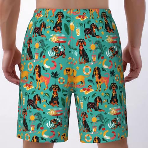 Men's Playful Dachshunds Beach Beach Shorts Quick Dry Swim Trunks Mesh Lining Swim Shorts with Pockets3