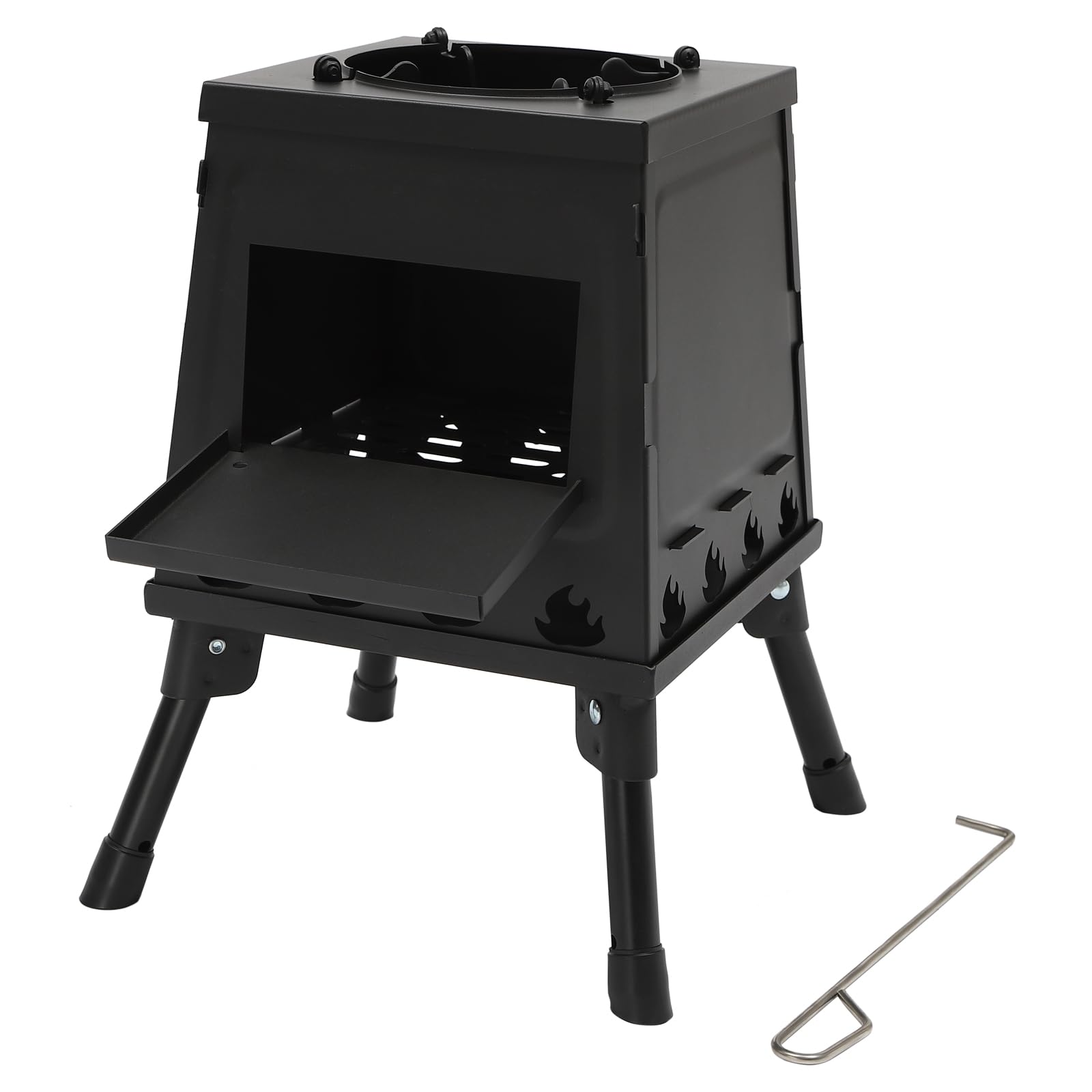 Zeltkocher,Zelt Herd, Raketenofen Outdoor,Schwarz,Tragbarer Holzofen für Camping, Outdoor, Zeltheizung, Camping, Zeltkocher, Mini Holzofen zum Kochen, Camping Rechteckig aus Metall (Schwarz)