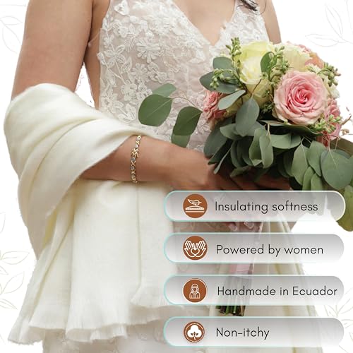 LATITUDE ZERO Ultra-Soft Alpaca Wool Blend Shawl, White Wedding Pashmina3