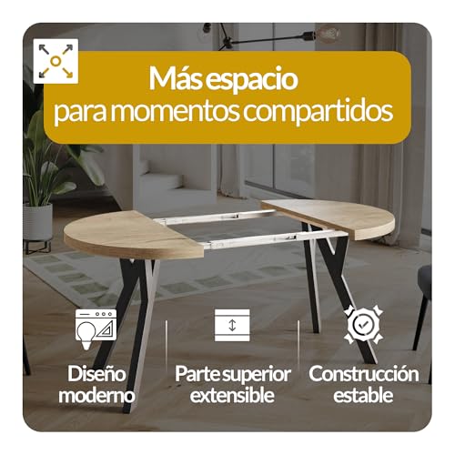 Miniatura 5 de Alpimeble Redonda Ovo - Mesa Redonda Para Comedor Mesa Para Salón - Tablero Laminado De 36 Mm - Patas De Piernas Sólidas - Moderna Para Redonda De 80 Cm A 130 Cm Artisan