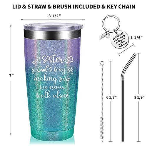 Sister Gifts From Sister - Graduation Gifts For Sister, Funny Birthday Gifts Ideas For Women, Big Sister, Little Sister, Best Friends - Vacuum Insulated Wine Tumbler With Keychain Glitter 20Oz #TOP2