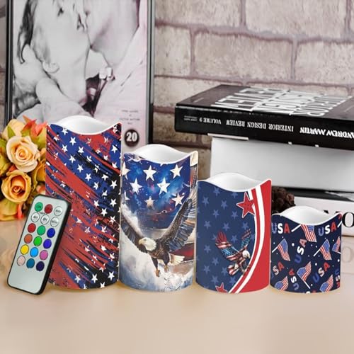 Image of Blad Eagle Flameless Battery Operated Lamp with Remote 250th Years of Freedom LED Electric Candles Patriotic American Flag Fack Candle for Independence Day 4th of July Home Decors, 4 Pack