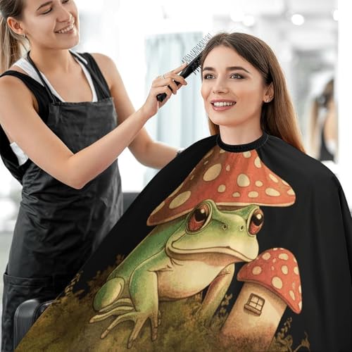 Capa para Corte de Pelo con Diseño Mushroom House y Rana miniatura 5