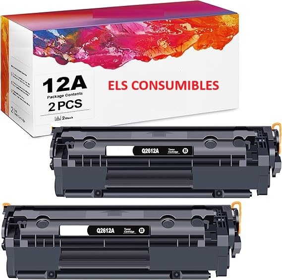 ELS CONSUMIBLES 12A Compatibles para HP 12A Q2612A Cartuchos de Tóner para LaserJet 1010 1012 1015 1018 1020 1022 1022n 1022nw 3020 3030 3050 3052 3055 M10 05 M1 319 M1319f (Negro, 2 Pack)