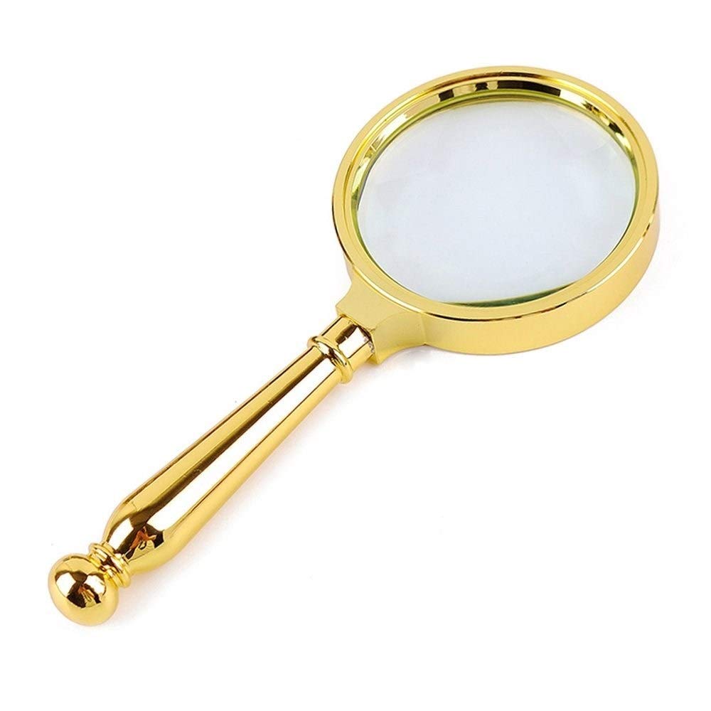 Lupa clásica de Mano, Mango de Metal Macizo y Cristal auténtico, Ideal para Leer, Resolver Rompecabezas, examinar Rocas, Monedas y Sellos Uso Personal, Oficina, Aula