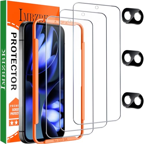 IMBZBK Verre Trempé pour Google Pixel 9a, avec Protection Camera Objectif, Qualité Militaire Vitre Protection écran, Ultra 9H+ HD Glass Film, Avec Outil de Montage Facile [3+3 Pièces]