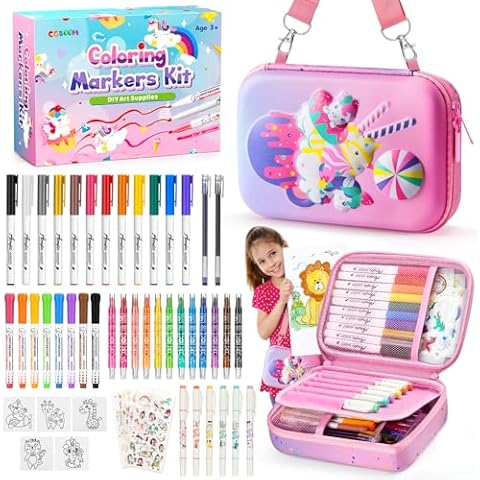 CGBOOM Scented Markers Set with Cute Pencil Case for Kids, 40 Counts Paint Markers as Art Supplies and Creativity Present to Girls, Colored Markers Set Bonus Adorable Animals Stickers for School Cover