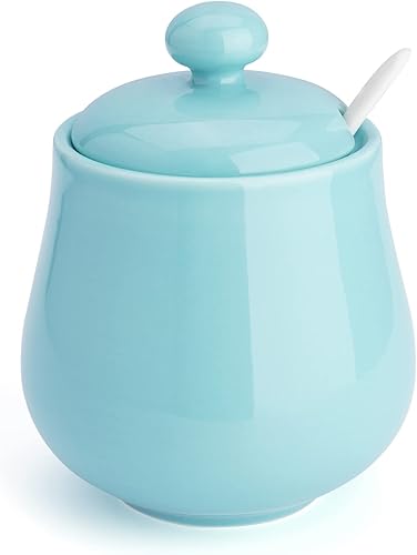 Sweese Azucarero de porcelana de 12 onzas, recipiente de azúcar con cuchara y tapa para el hogar y la cocina, rojo - 481.104