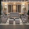 HUMMUH Luxury Patio Furniture Set 6-inch Thick Cushions High Back Swivel Rocker Chairs & 3 Seater-Couch & Steel Fire Pit Table 11 Pieces Outdoor Conversation Set for Porch,Deck,Backyard