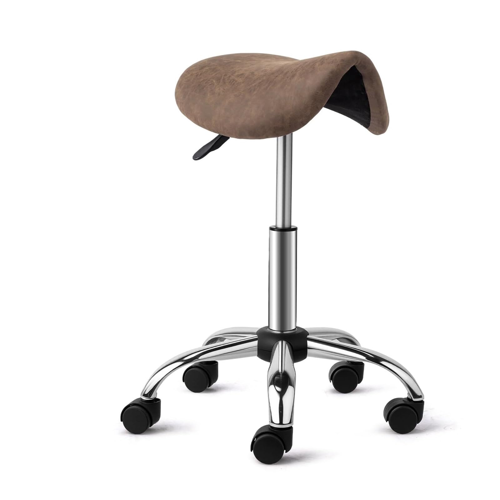 METTEOR Saddle Stool Rolling Chair, Saddle Chair with Swivel Wheels, Adjustable Hydraulic Stylist Cutting Stool for Salon Tattoo Massage (Walnut)