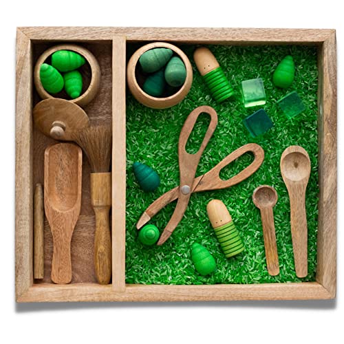 KOOKAROO Sensory Bin - 9 Montessori Toys for 2 Year Old + 1 Sensory Box - Sensory Table Toys - Montessori Sensory Bin Tools - Sand Trays - Wooden Scoops - Kids Sensory Bin - Sensory Bins for Toddlers