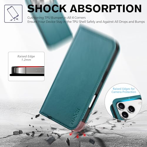 TUCCH Case Wallet for iPhone 17 Pro (6.3-Inch) 2025, [3 Card Slots] Kickstand [RFID Blocking] PU Leather Case, Flip Folio Cover with [TPU Shockproof Interior Shell], Teal Green by TUCCH - Used condition - Image 6