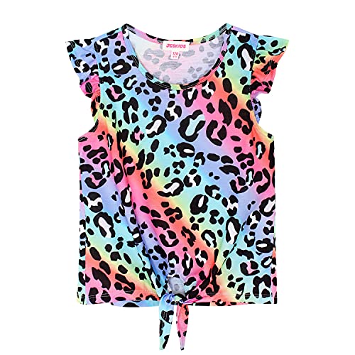 Image of JESKIDS Girls Short Sleeve Shirts Ruffle Tie Front Unicorn /Tie Dye Print Summer Tee Tank Tops 3-11 Years