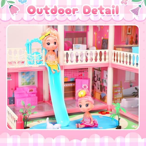 Image of AmiDear Dollhouse with 4-Story 11 Rooms, Dream Gift Princess Doll House Playset with Furniture Pool Slide, Pink Toddler Toy House for 3 4 5 6 7 8 9 10 Year Old Girls