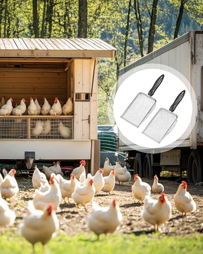 Chicken Poop Scooper Hühnerkotschaufel für Stall,2 Stück, Hühnerstall, Kotschaufel mit 3,8 mm und 5 mm Netz,Metall-Hühnerstallrechen und Schaufel, Siebrechen für Hühnerstreu, Sand, Kot, Hühnerbedarf