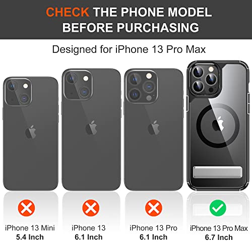 Superone Defender Mag Safe Case For Iphone 13 Pro Max With Stand, [Magnetic Strength Enhanced] [Anti-Yellowing] [Military Grade Protection] Shockproof Slim Protective Phone Case 6.7 Inch, Black #TOP1
