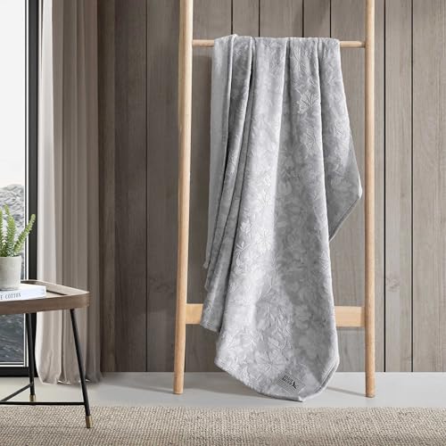 Image of Eddie Bauer - Throw Blanket, Ultra-Soft & Embossed Plush Bedding, Blanket for Couch & Bed (Woodblock Floral Grey, 50 inch x 70 inch)