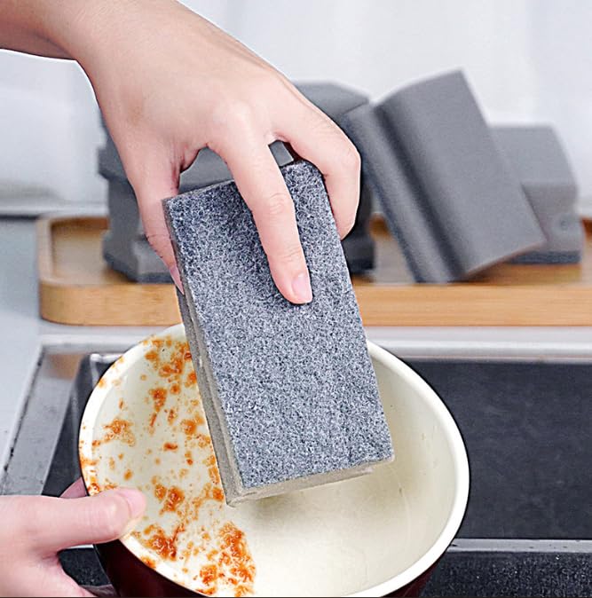 Image of Multifunction Scrub Sponge Protects Nails and Fingers - Sponges for Cleaning Remove Tough Stains, Grease, Residue (Gray 10 * 7 * 4.3cm 3 pcs)