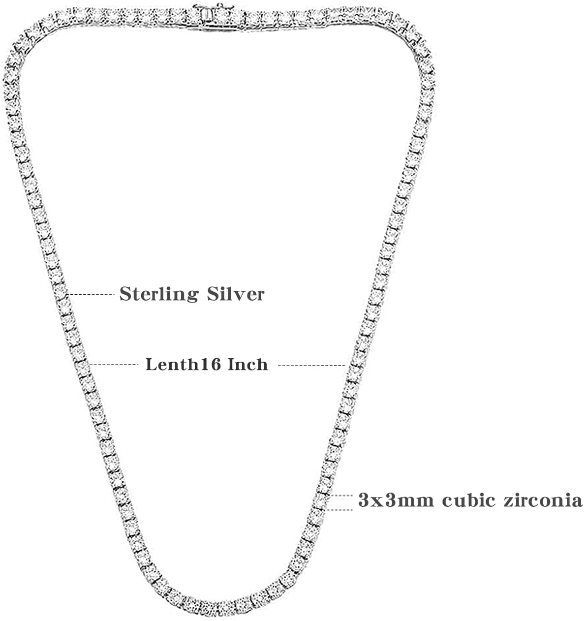 TIKJE Tennis Necklace 925 Sterling Silver| 3mm-6mm Cubic Zirconia Round Cut Faux Diamond Tennis Chain for Women and Men 16-24inches Valentine's Day Gift
