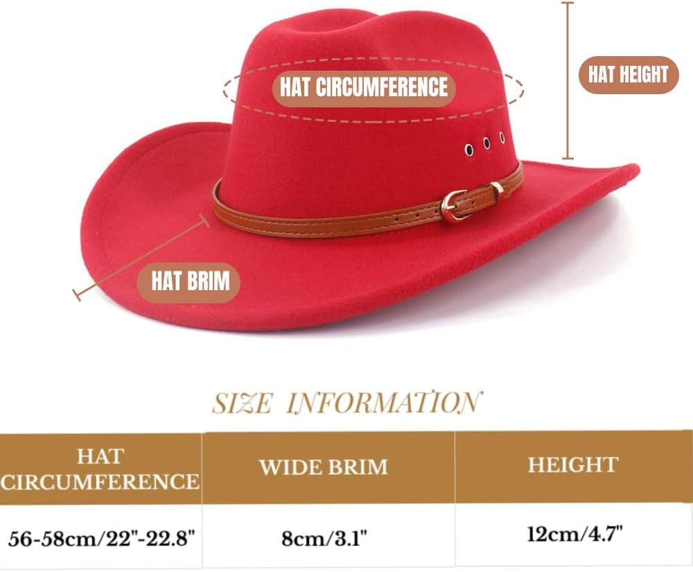 LIDHAY Cowboy Hat for Women and Men Felt Wide Brim Classic Outdoor Fedora Hats Western Cowboy Cowgirl Hats with Belt Buckle - Image 2
