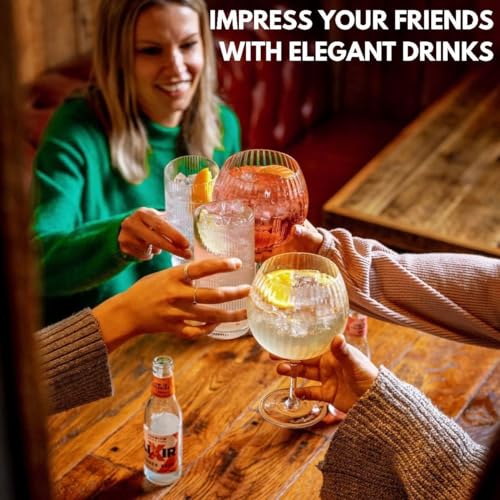 Vemacity Ribbed Gin Glasses Set of 2 (550ml) | Crystal Balloon Gin & Tonic Glasses with Rose Gold Jigger, Spoon & 2 Metal Straws | Luxury Cocktail & Aperol Spritz Glass Gift Set | Ideal for Gifting - Image 4