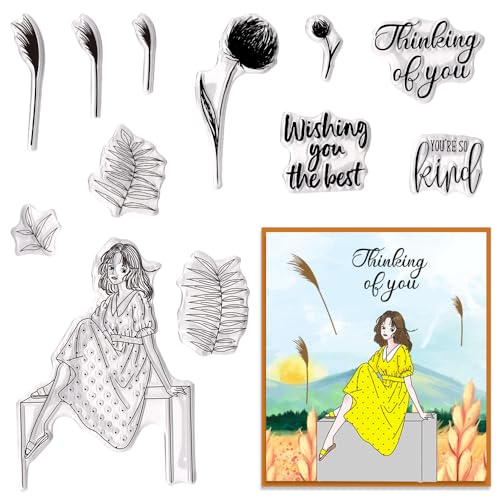 Threetols Sellos transparentes para hacer tarjetas, palabras de flores, sellos de goma transparente para hacer tarjetas de vacaciones, decoración de álbumes de recortes, decoración de álbumes de