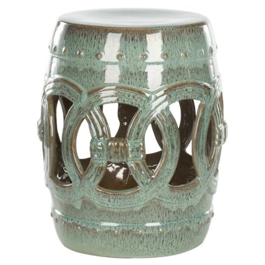 Safavieh Double Coin Ceramic Decorative Garden Stool, Antique Blue-Green