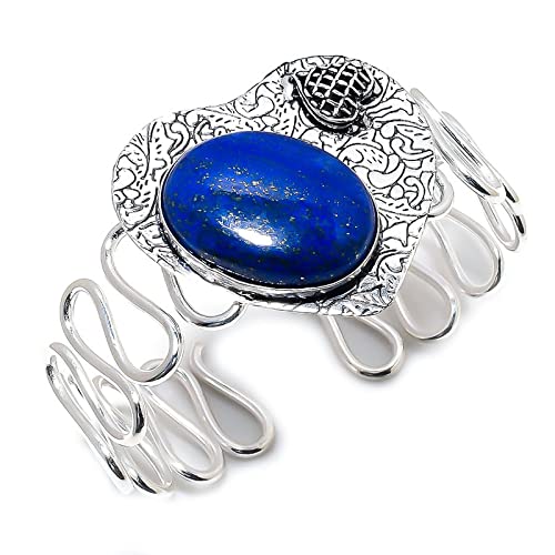 Bracelet lapis-lazuli plaqué argent sterling, une manchette artisanale