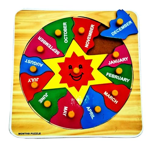 Image of Wooden Month Learning Puzzle Board, Educational Alphabet Tray Toy, Pre-School Learning Kit