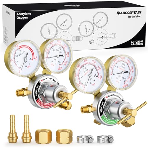 ARCCAPTAIN Oxygen and Acetylene Regulators CGA540 and CGA510 Compatible with V-Style Torch Cutting Heavy-Duty Gas Welding Pressure Regulators with T-Handle Adjustments