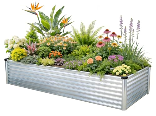 GrowHaus 8x4x2FT Galvanized Raised Garden Bed, Planter Boxes Outdoor Large Metal Garden Beds for Planting Vegetables Flowers Herbs Rectangle Silver by Generic - Used condition - CA$190.07