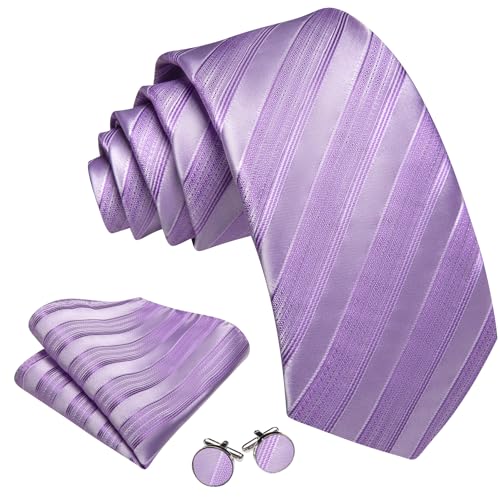 Image of Barry.Wang Tie Sets for Men Silk Stripe Necktie Woven Checkered Handkerchief Cufflinks Formal Business Wedding
