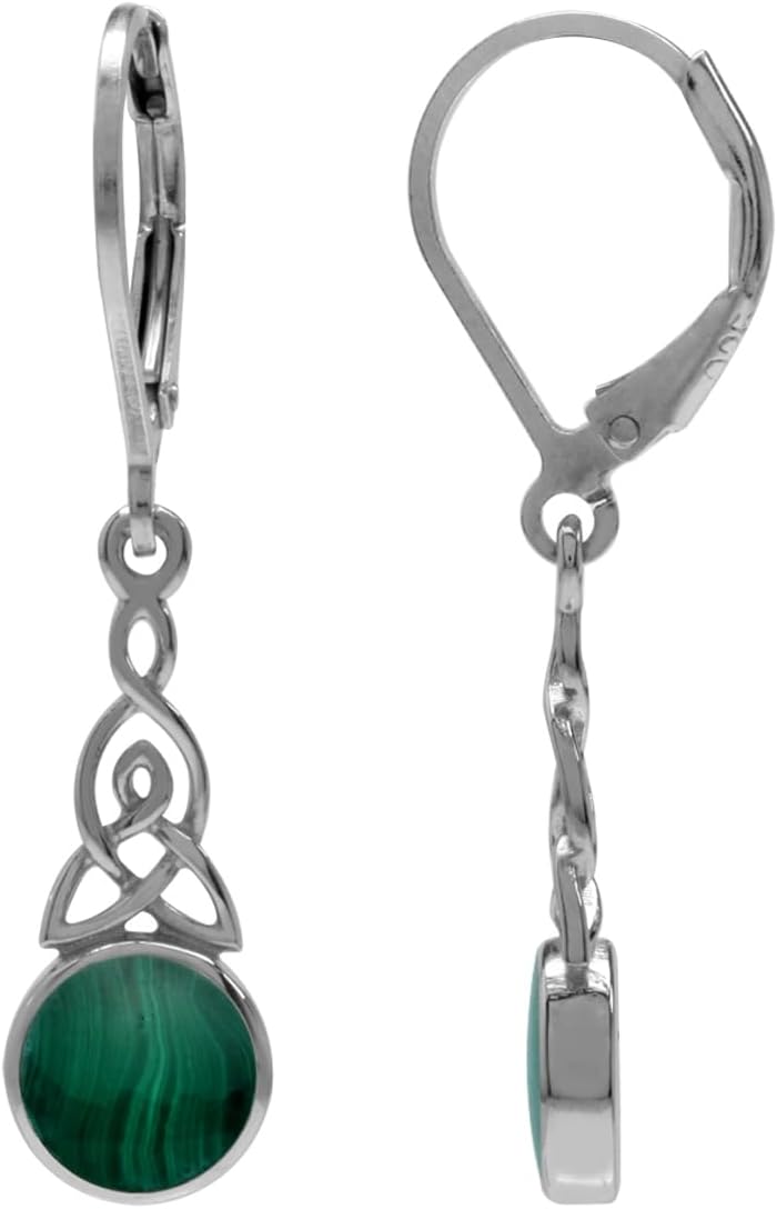 Silvershake 6MM Round Shape Inlay White Gold Plated or Yellow Gold Plated 925 Sterling Silver Triquetra Celtic Knot Dangle Leverback or Hook Earrings Jewelry for Women