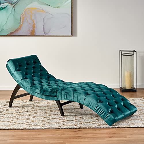 Christopher Knight Home Garret Tufted Velvet Chaise Lounge, Teal / Dark Brown Christopher Knight Home Garret Tufted Velvet Chaise Lounge, Teal / Dark Brown