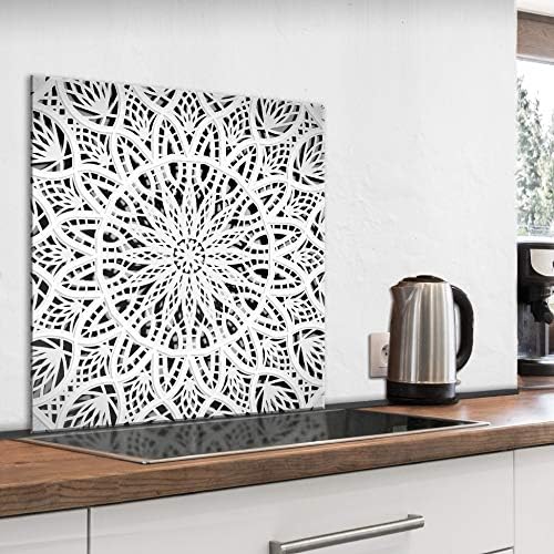 murando Glass Splashback for Kitchen Backsplash Cooker Protector Tempered Glass Decorative Wall Art Panel Heat Resistant Graphic 80x80 cm / 32"x32" Mandal Ornament f-A-0843-aq-a