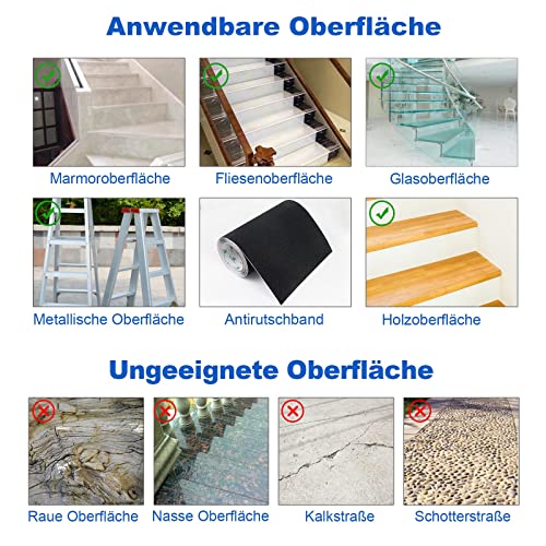 BOMEI PACK 250mm x 5m Schwarz Antirutsch Treppe Skateboard Griptape Klebeband, starkes Zugband, rutschfeste Sicherheits-Stufe, rutschfeste Sicherheits-Stufen für drinnen und draußen
