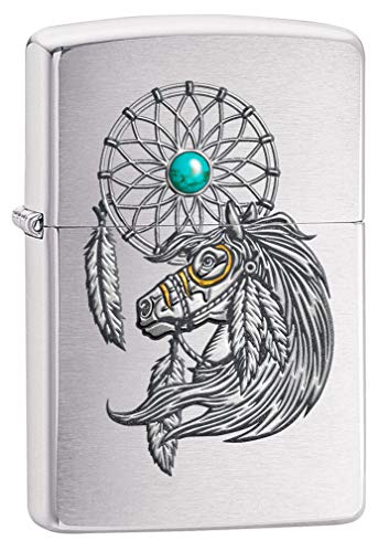 Zippo Lighter: Native American Horse and Dreamcatcher - Brushed Chrome 80211