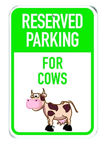 Panneau Vache Reserved Parking for Cows en métal pour déco de ferme et barrière de jardin