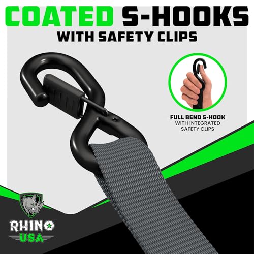 Image of Rhino USA Heavy Duty Ratchet Tie Downs (2-Pack) - 1.6in x 8ft, 5,000lb