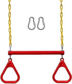 Jungle Gym Kingdom Swing Sets for Backyard, Monkey Bars & Swingset Accessories - Set Includes 18" Trapeze Swing Bar & 48" Heavy Duty Chain with Locking Carabiners - Outdoor Play Equipment (Red)